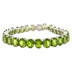 42 Carat Green Peridot August Birthstone Tennis Bracelet in 925 Silver for Women