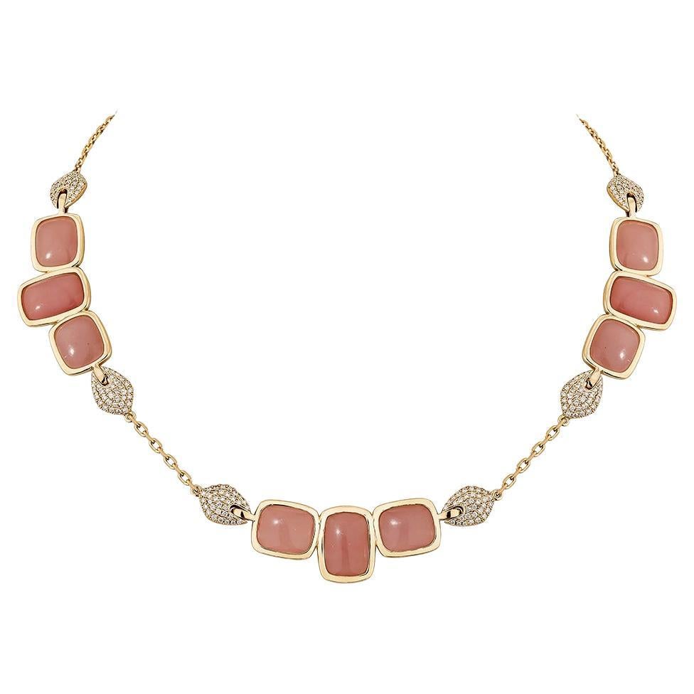 42 carat Guava Quartz necklace in 18Karat Rose Gold with White Diamond. For Sale