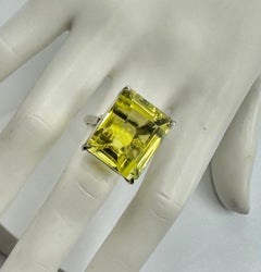 42 Carat Lemon Citrine Ring Emerald Cut Monumental Cocktail Ring Gorgeous Gem!