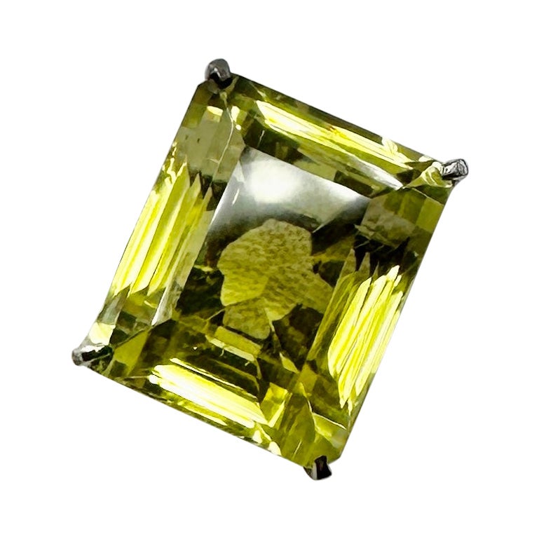 42 Carat Lemon Citrine Ring Emerald Cut Monumental Cocktail Ring Gorgeous Gem! For Sale