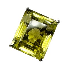 42 Carat Lemon Citrine Ring Emerald Cut Monumental Cocktail Ring Gorgeous Gem !