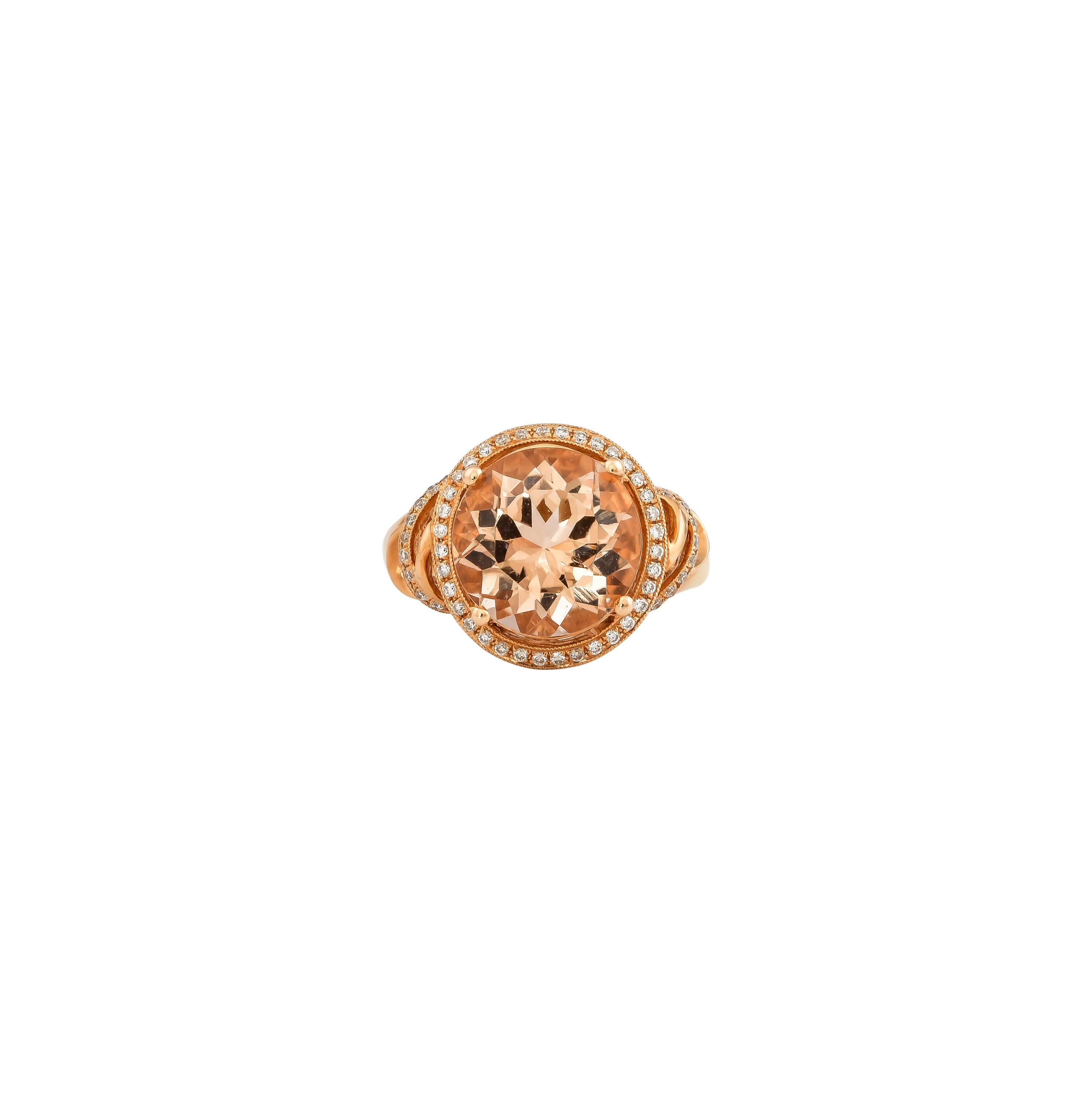 Women's 4.2 Carat Morganite and Diamond Ring in 18 Karat Rose Gold For Sale
