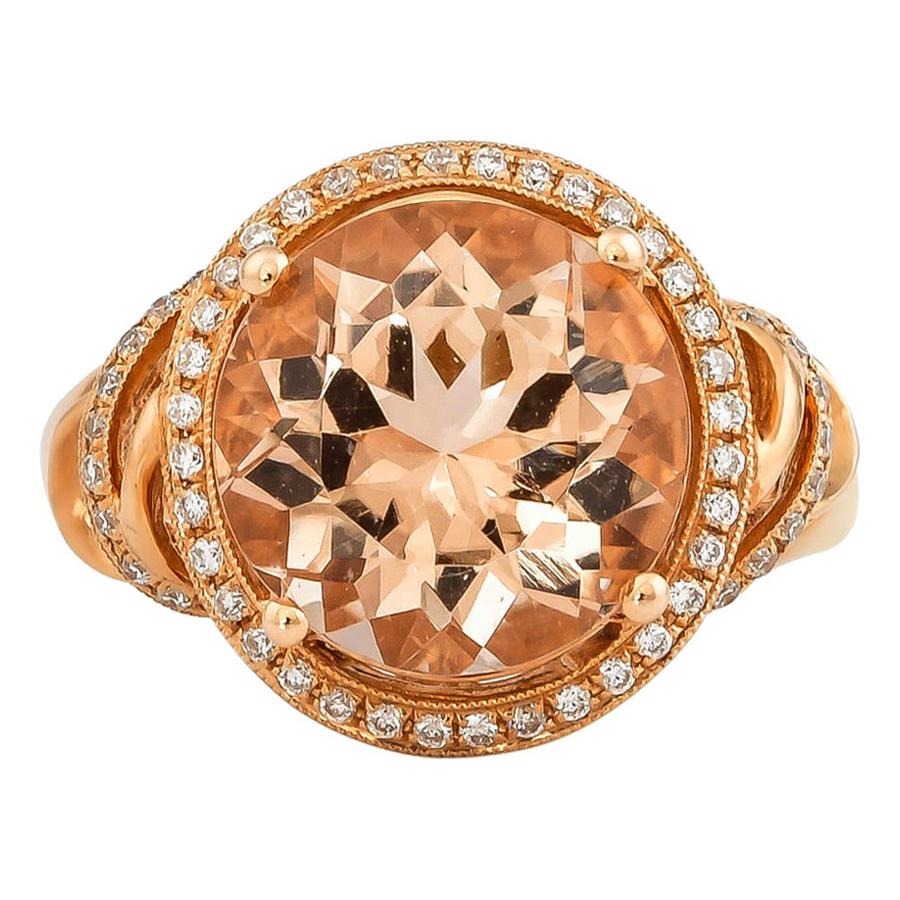 4.2 Carat Morganite and Diamond Ring in 18 Karat Rose Gold For Sale