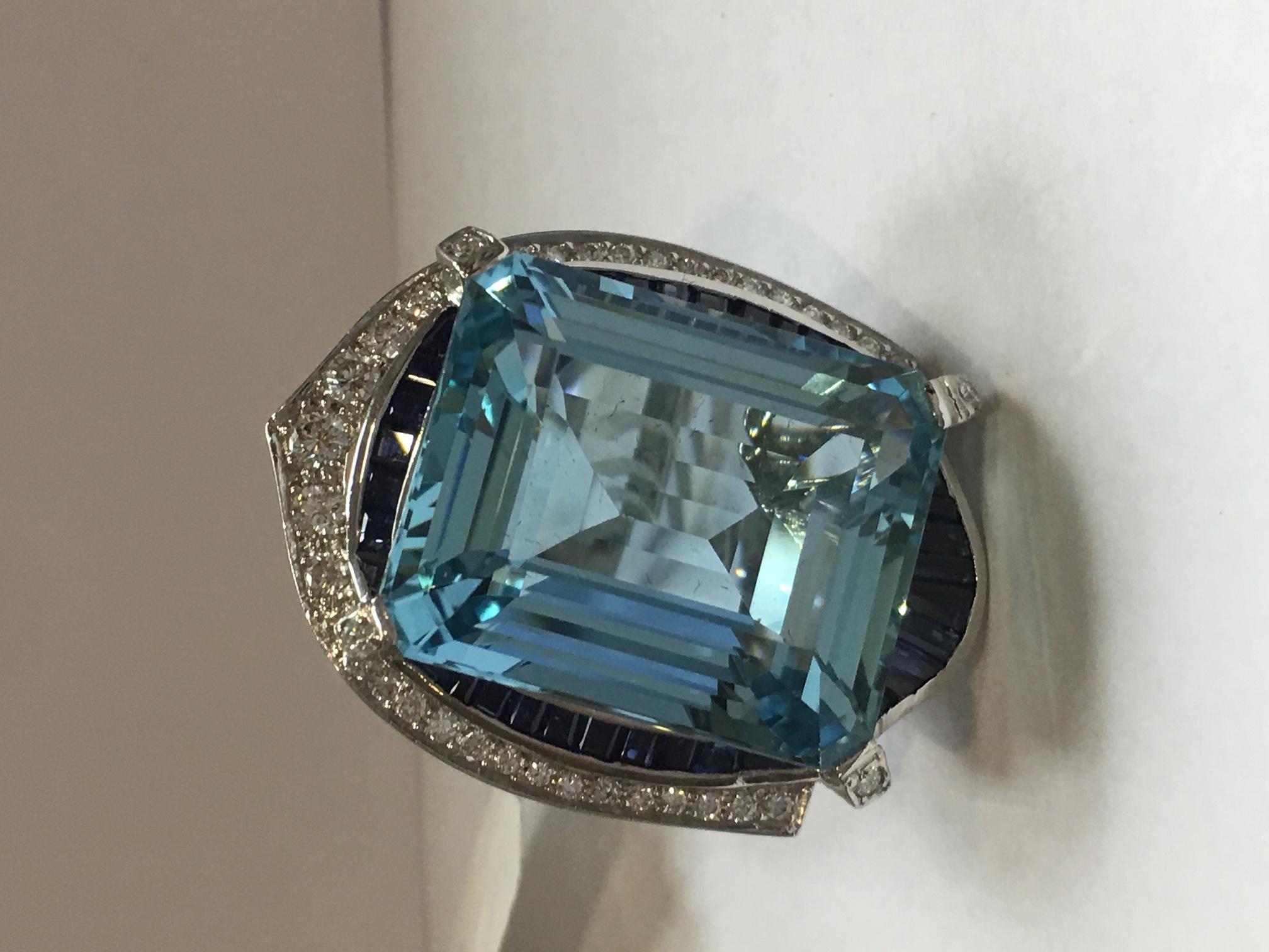 Women's 42 Carat Natural Aquamarine Sapphire and Diamond Ring