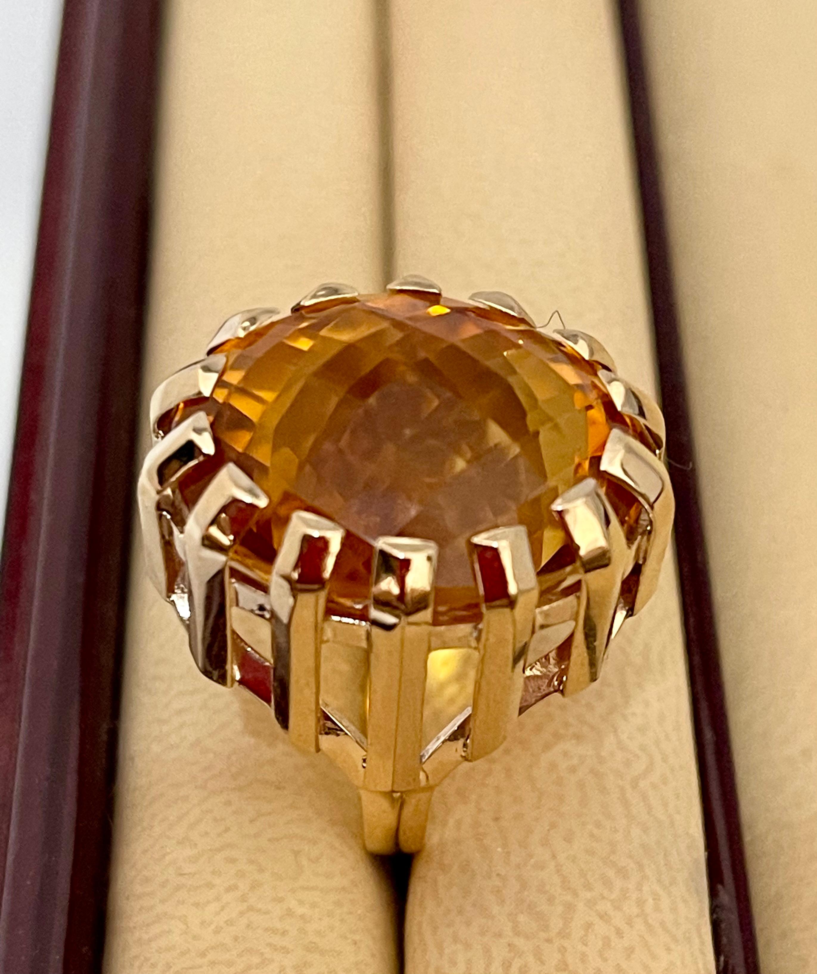 42 Carat Natural Oval Citrine Cocktail Ring in 14 Karat Yellow Gold, Estate For Sale 4