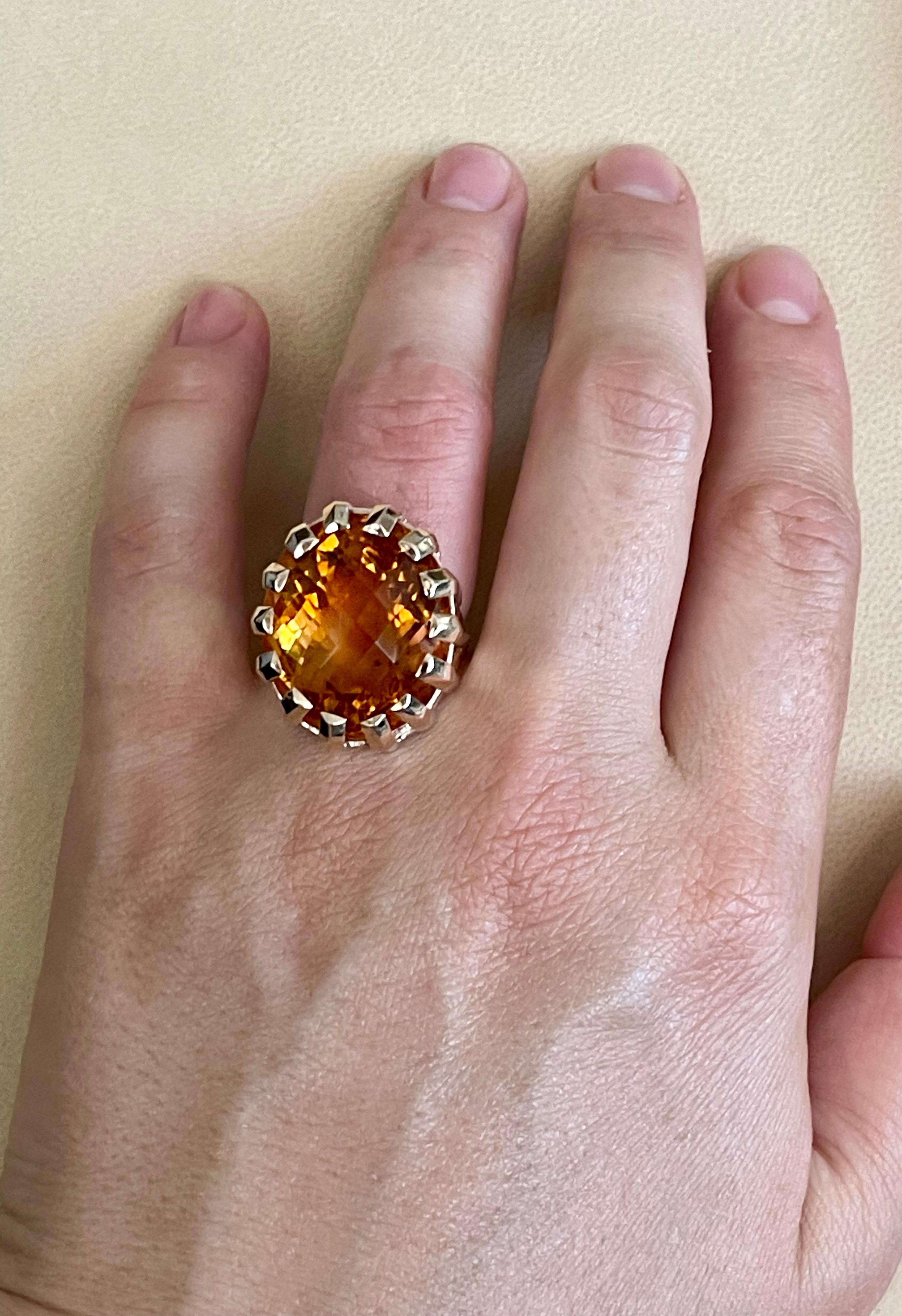 42 Carat Natural Oval Citrine Cocktail Ring in 14 Karat Yellow Gold, Estate For Sale 7