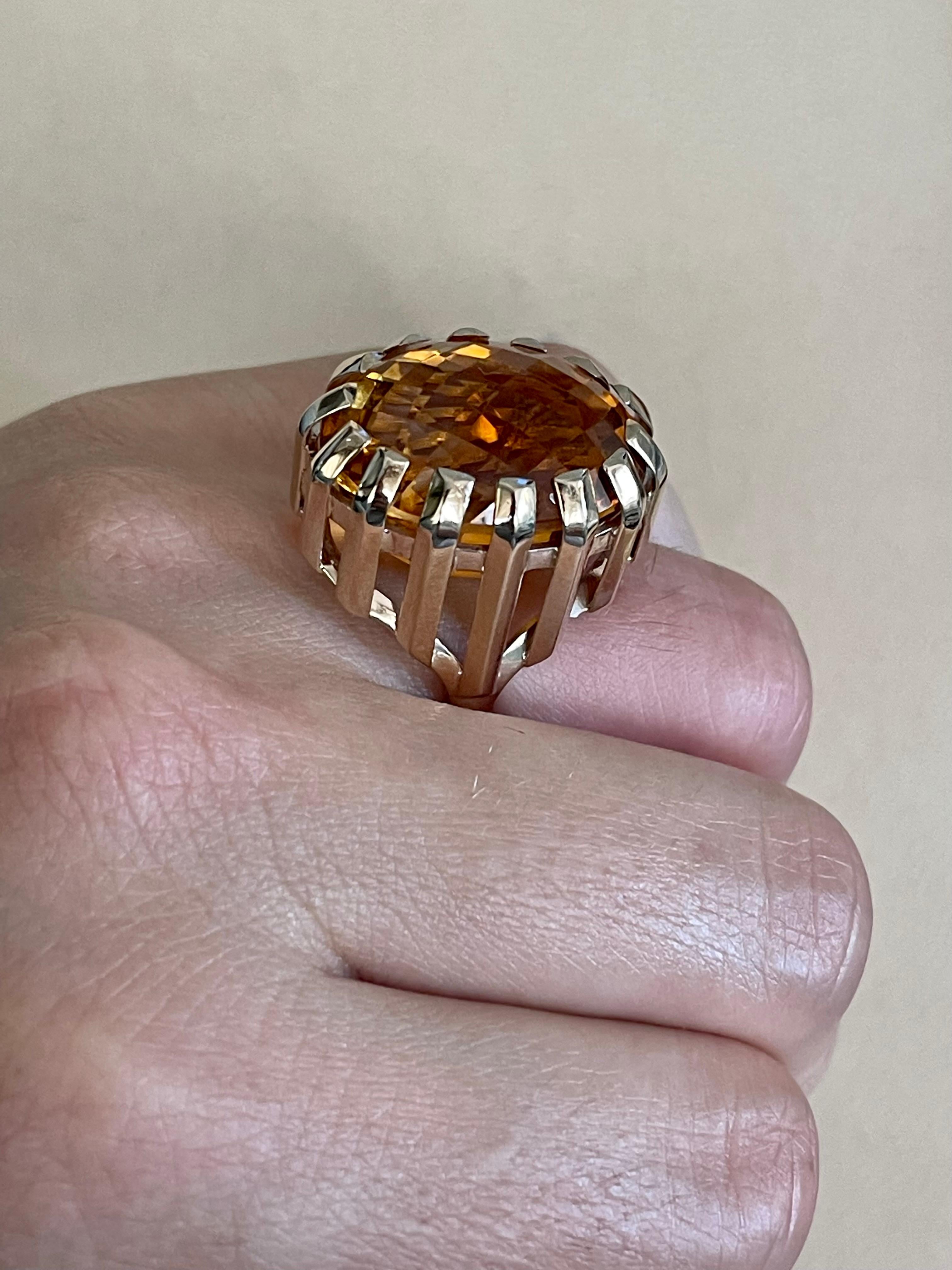 42 Carat Natural Oval Citrine Cocktail Ring in 14 Karat Yellow Gold, Estate For Sale 8