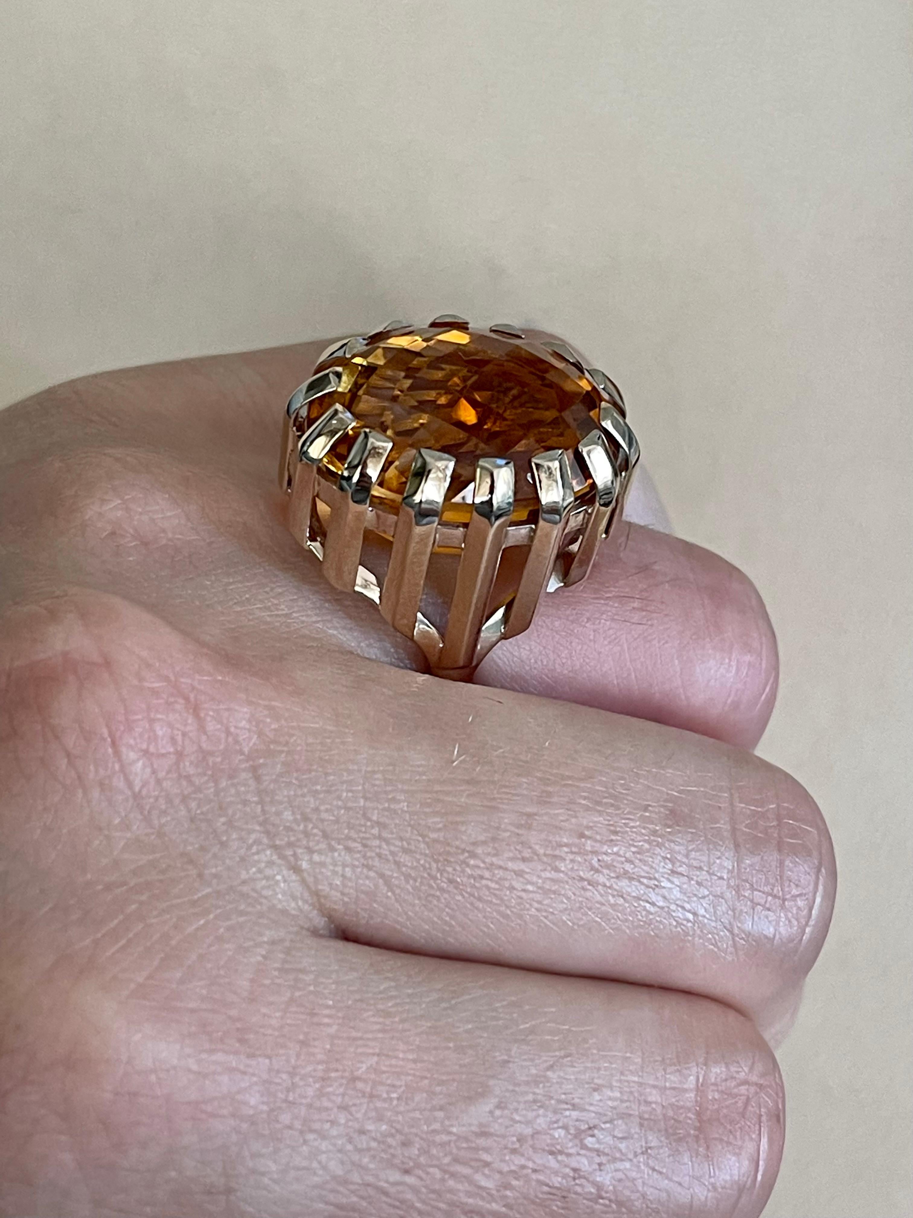 Bague cocktail en or jaune 14 carats avec citrine ovale naturelle de 42 carats, ancienne propriété en vente 10