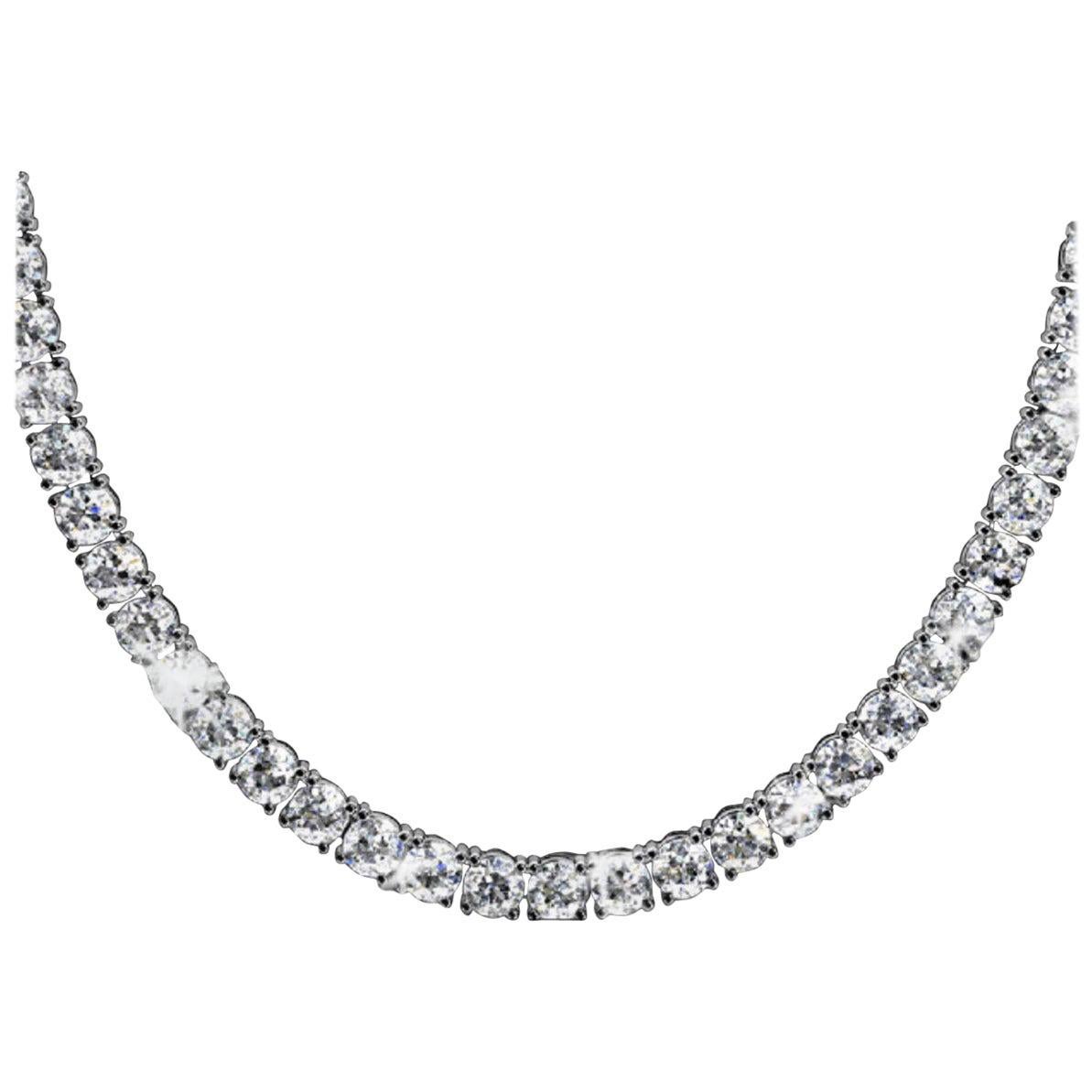42 Carat Natural Untreated Diamond Tennis Necklace 18 Carat White Gold For Sale