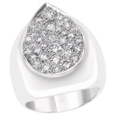 Bague cocktail unisexe de 34 grammes en or blanc 14 carats avec diamants pavés de 4,2 carats, ancienne propriété