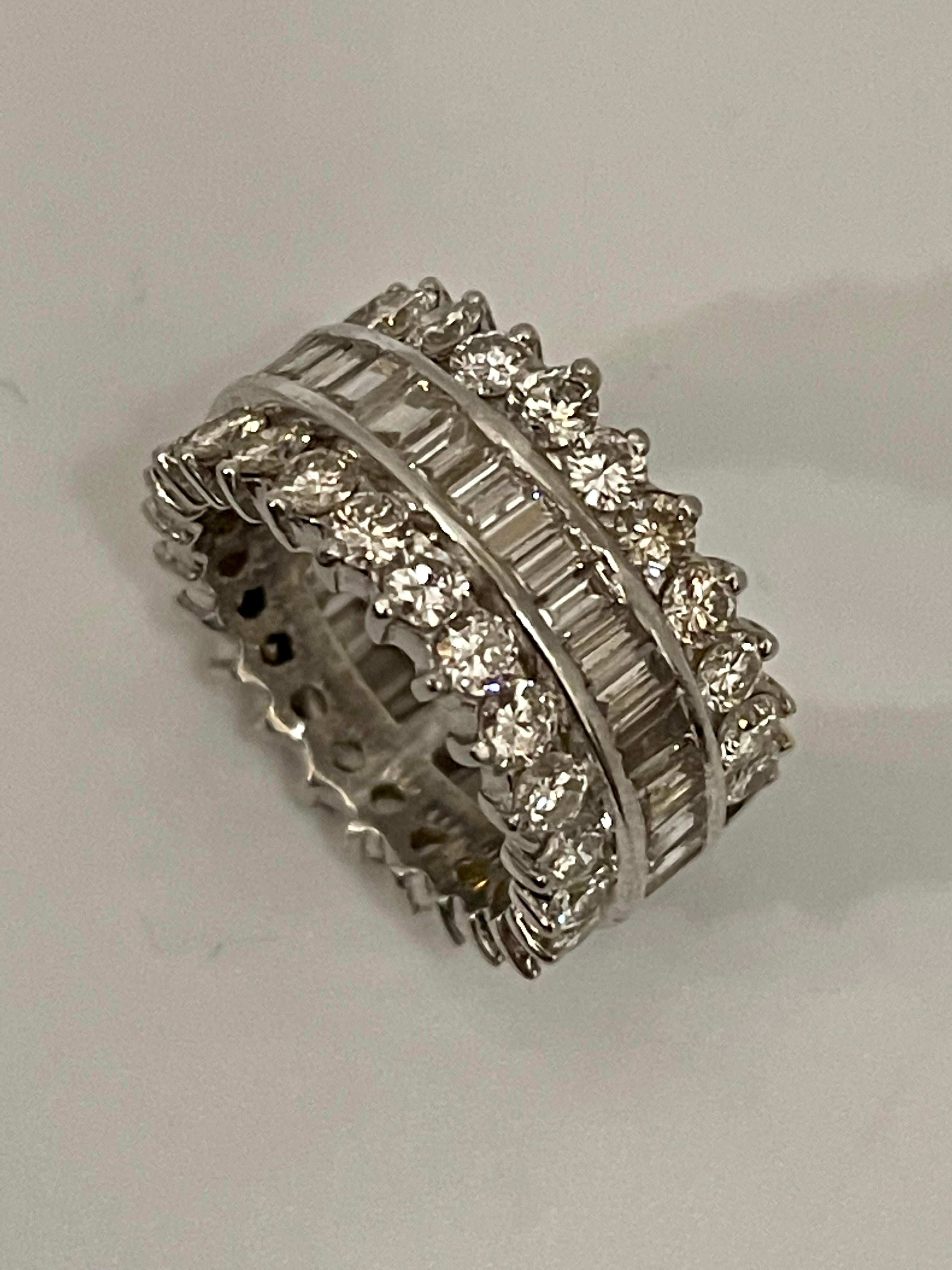4.2 Carat Round & Baguettes Diamond Eternity Band in Platinum 3-Row Band 7