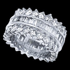 4.2 Carat Round & Baguettes Diamond Eternity Band in Platinum 3-Row Band