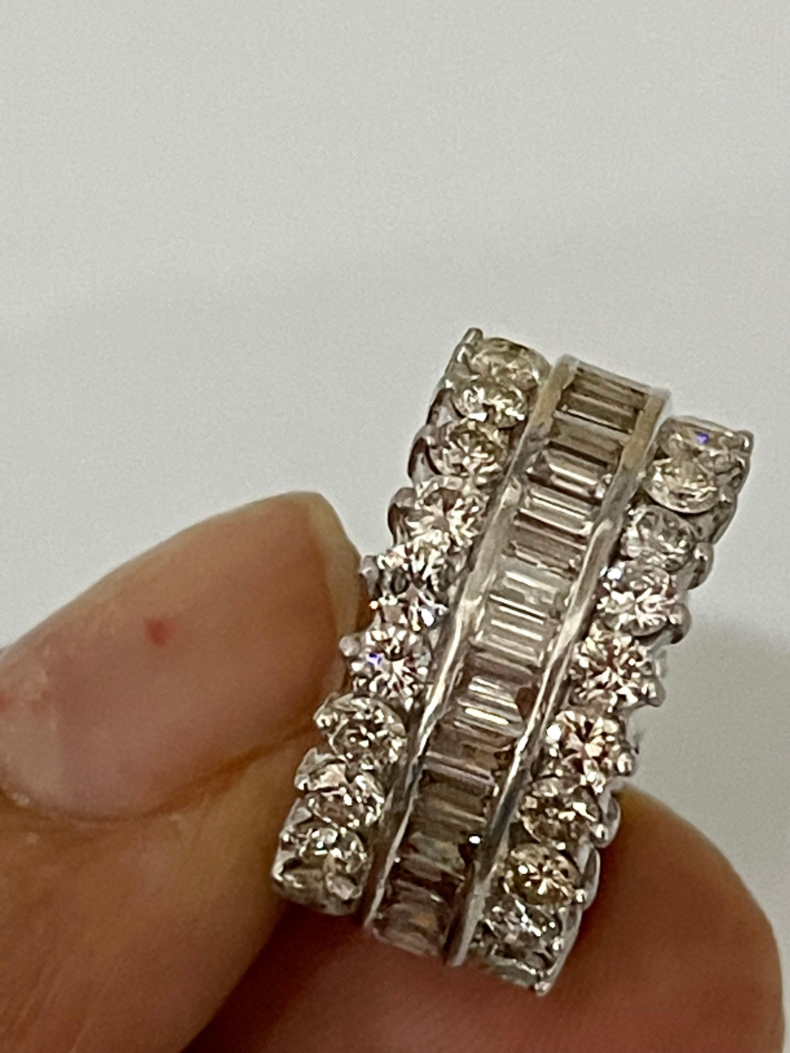 4.2 Carat Round & Baguettes Diamond Eternity Band in Platinum 3-Row Band 3