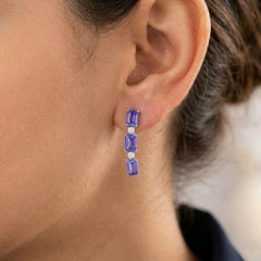 4.2 Carat Tanzanite 0.21 Carat SI/H Diamond Earrings 14 Karat White Gold