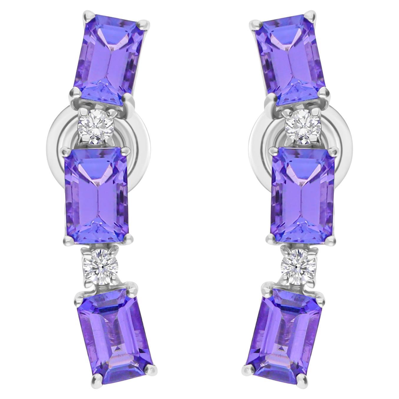4.2 Carat Tanzanite 0.21 Carat SI/H Diamond Earrings 14 Karat White Gold