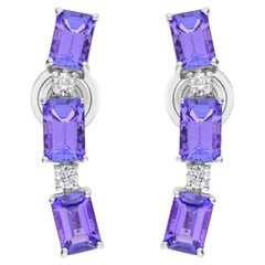 4.2 Carat Tanzanite 0.21 Carat SI/H Diamond Earrings 18 Karat White Gold