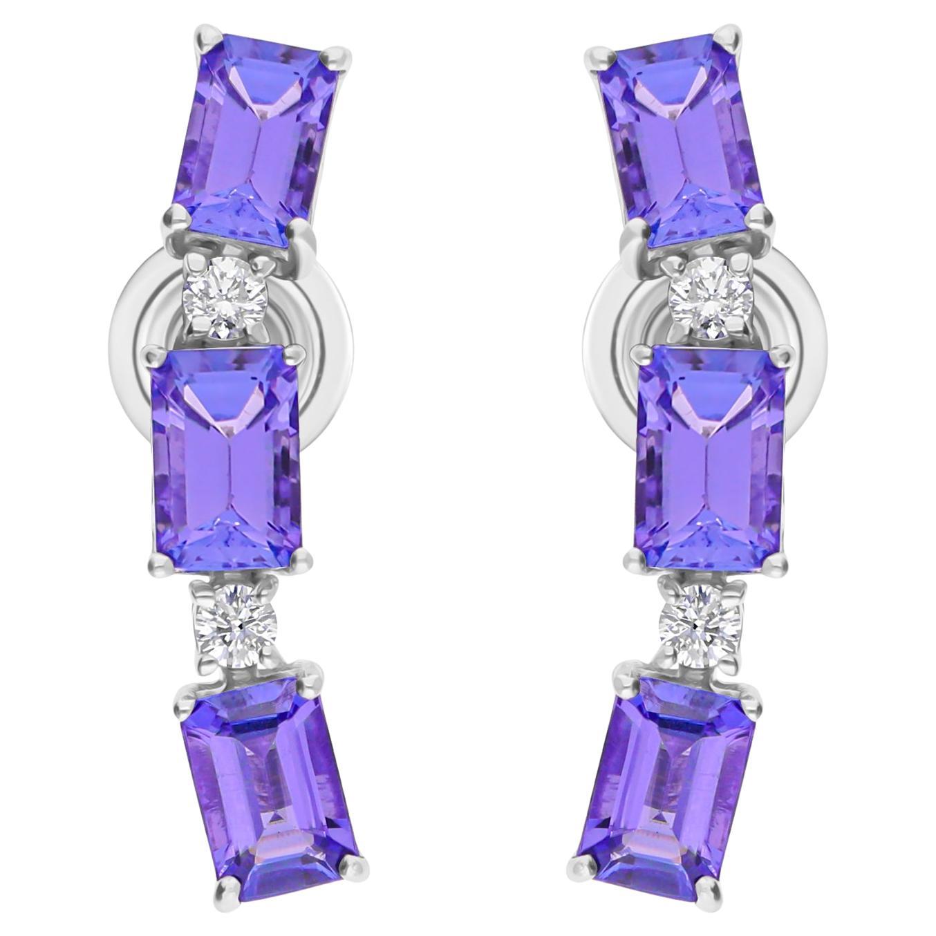 4.2 Carat Tanzanite Earrings 0.21 Carat SI/H Diamond 18 Karat White Gold Jewelry