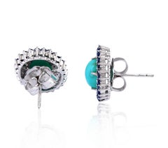 4.2 Carat Turquoise Diamond Sapphire Stud Earrings