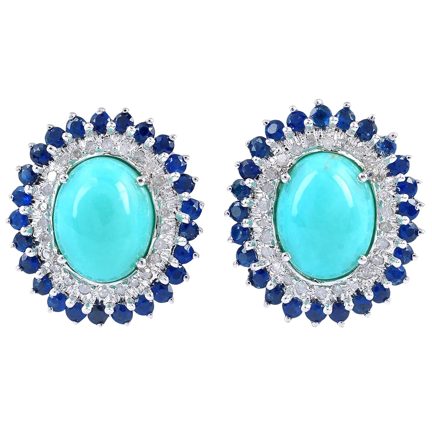 4.2 Carat Turquoise Diamond Sapphire Stud Earrings For Sale