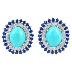 4.2 Carat Turquoise Diamond Sapphire Stud Earrings