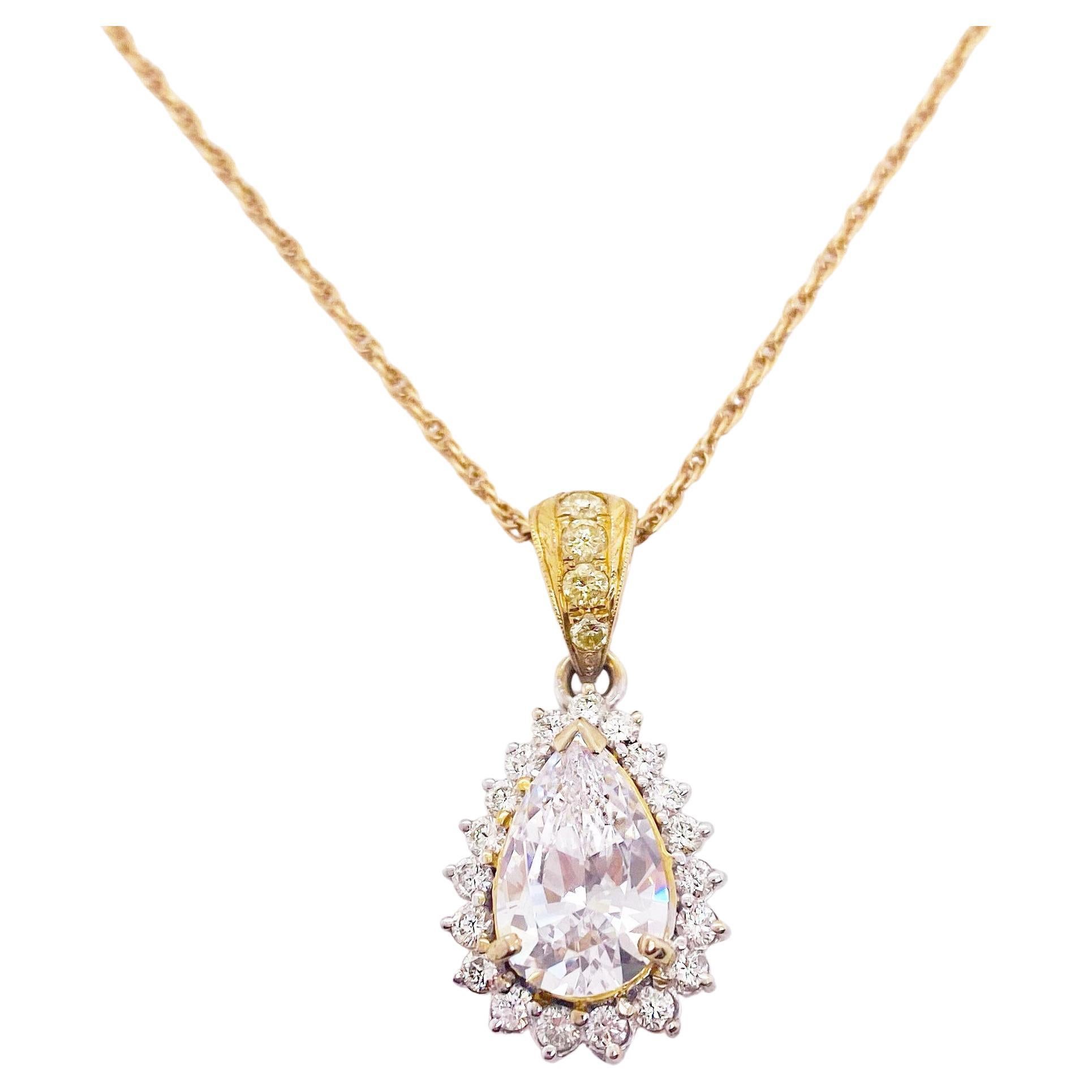 4.2 Carat White & Yellow Diamond Pendant Necklace 18K Yellow Gold  For Sale