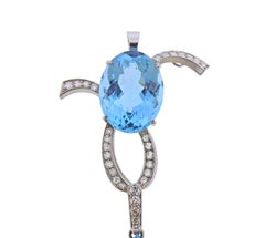 42 Carat Aquamarine Diamond Gold Pendant Drop