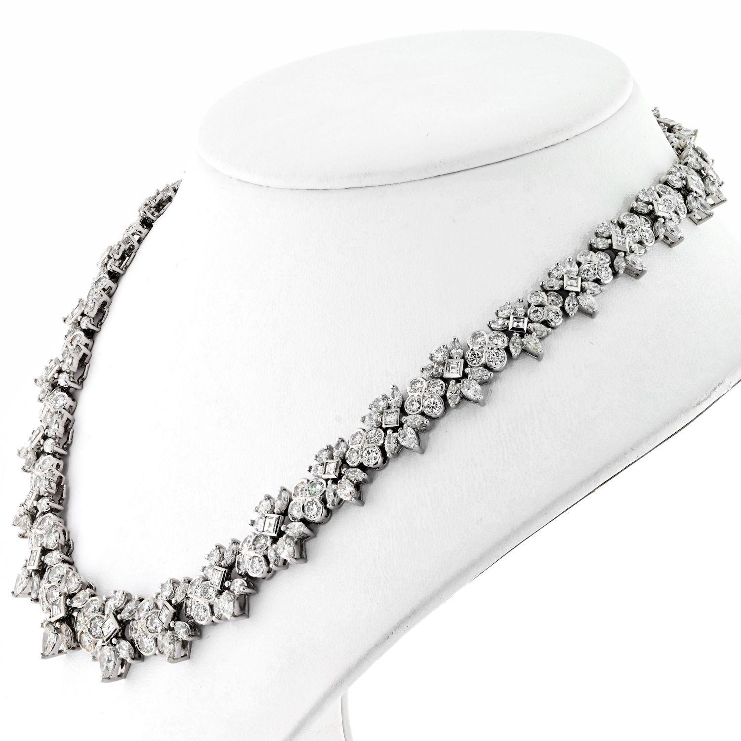 Modern 42 Carats Diamond Snowflake Platinum Necklace 