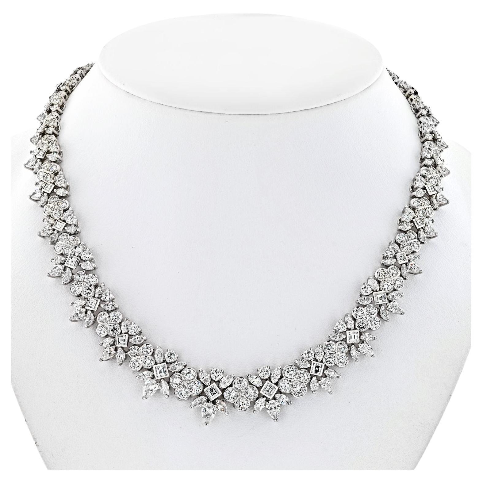 42 Carats Diamond Snowflake Platinum Necklace 
