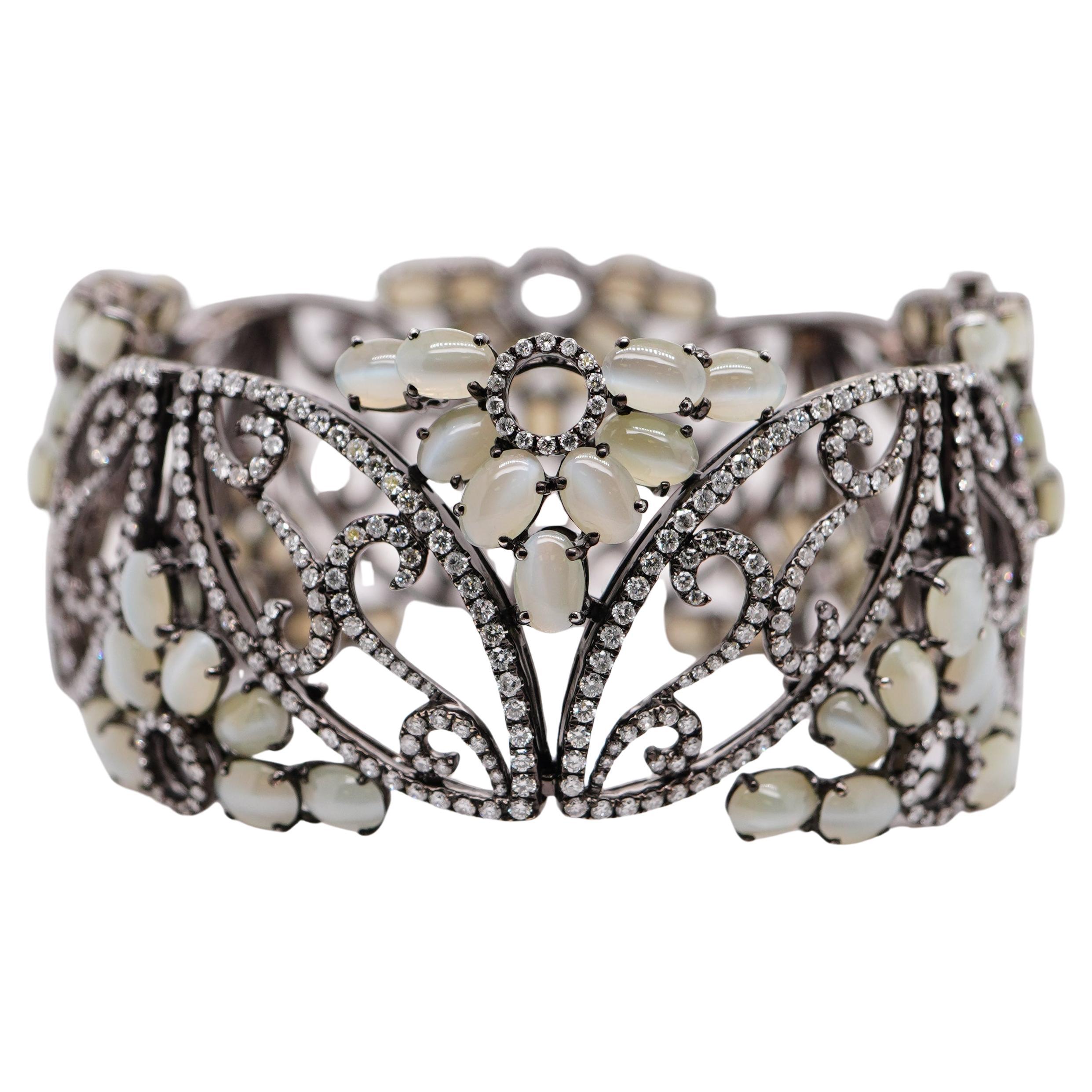 Pulsera de diseño con crisoberilo ojo de gato sin calor de 42 quilates y diamante de 7,37 quilates