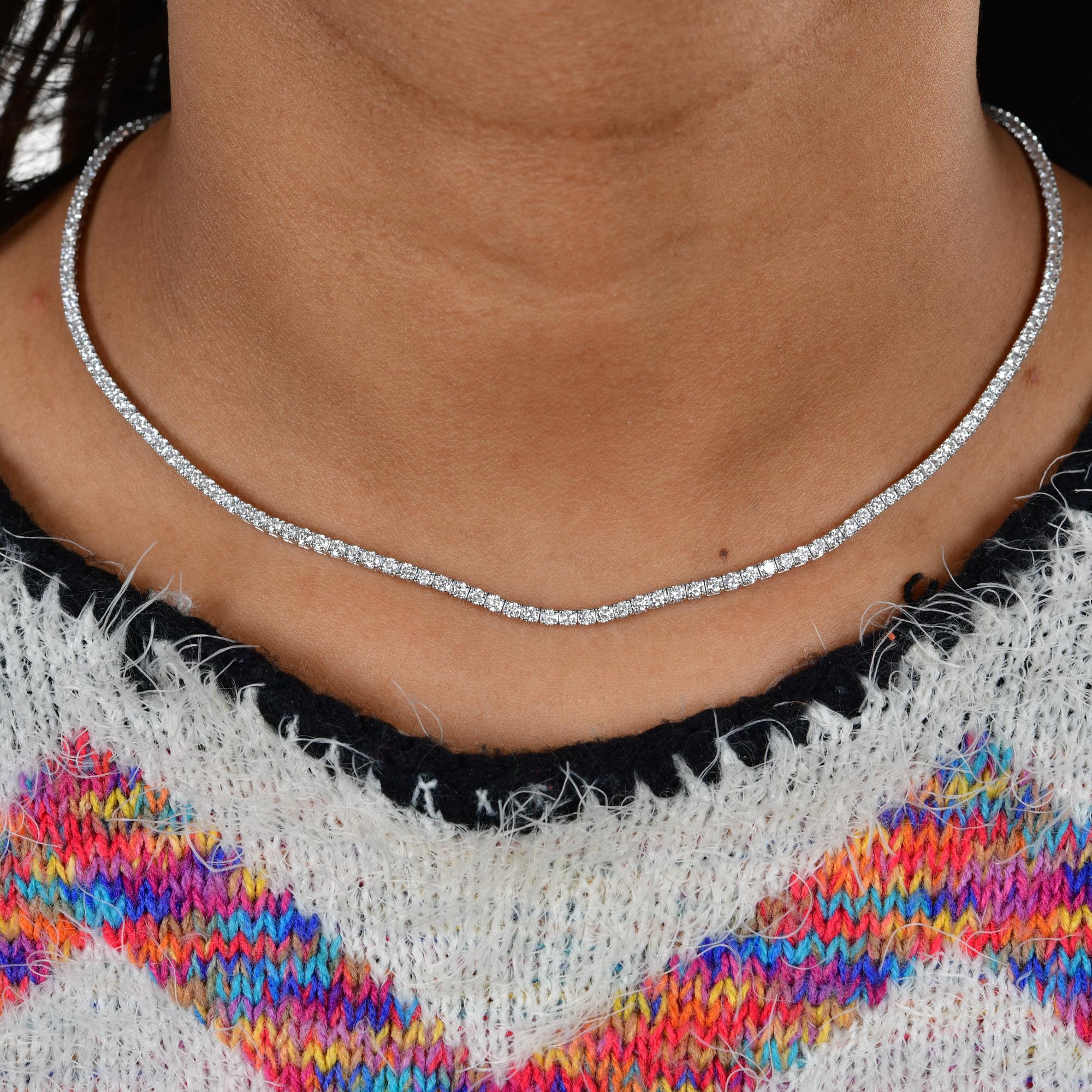 Round Cut 4.2 Carats SI/H Round Brilliant Cut Diamond Tennis Chain 14k White Gold Necklace For Sale