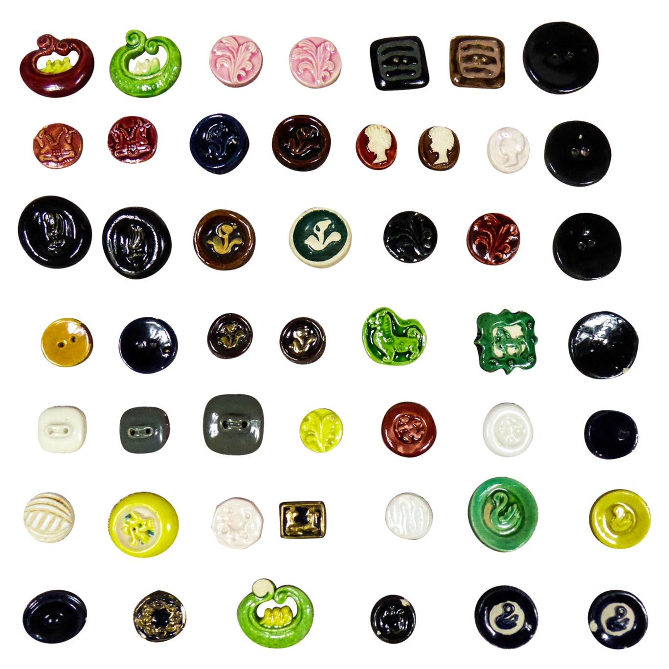 42 Ceramic Buttons Possibly Jean Clément for Elsa Schiaparelli Circa 1930/1940