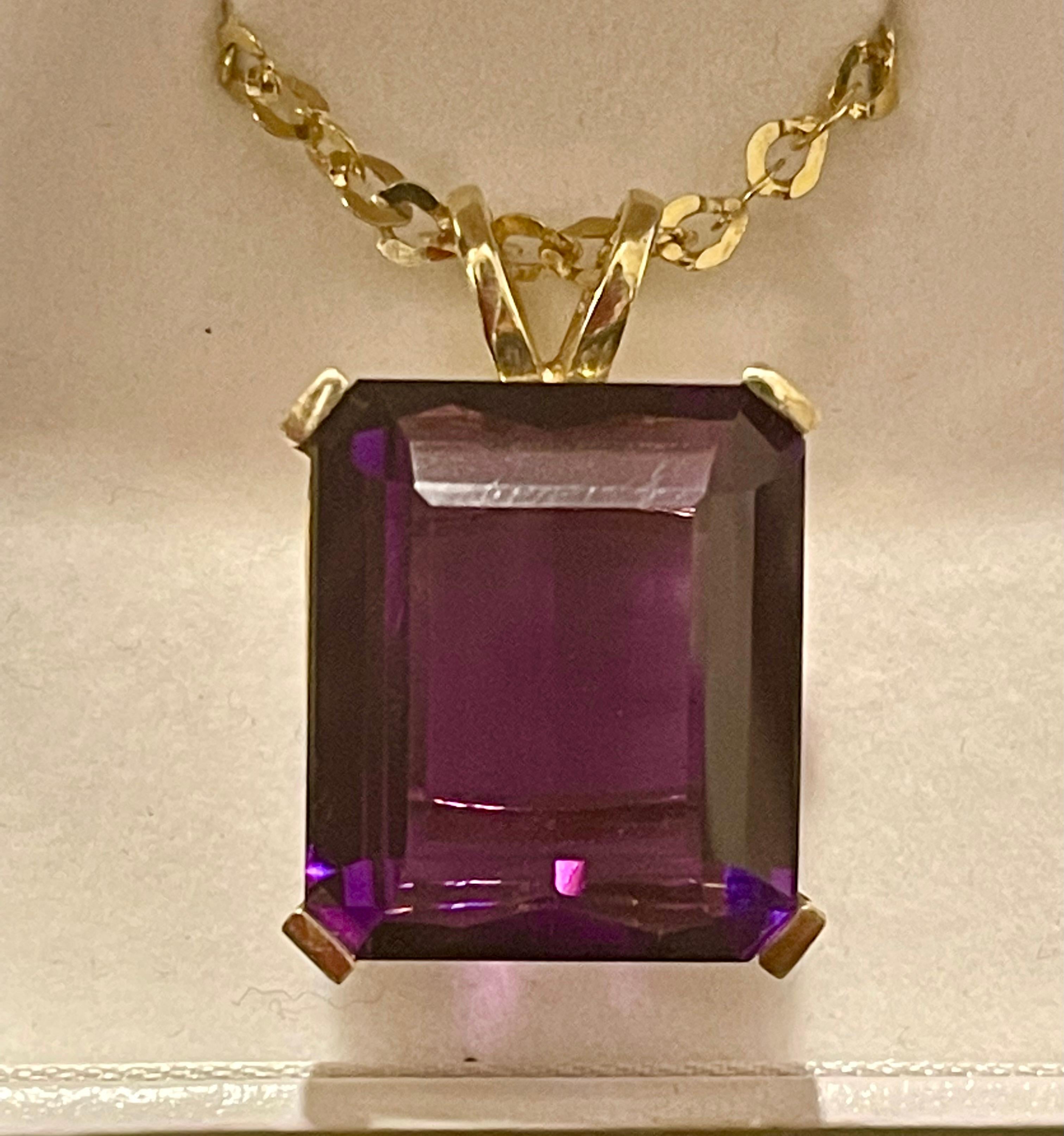 42 Ct Emerald Cut Amethyst Pendant /Necklace + 14 Kt Yellow Gold Chain Vintage 4