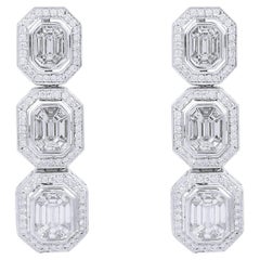 4.2 Ct. Emerald Cut Diamond Dangle Earrings 18 Karat White Gold Handmade Jewelry