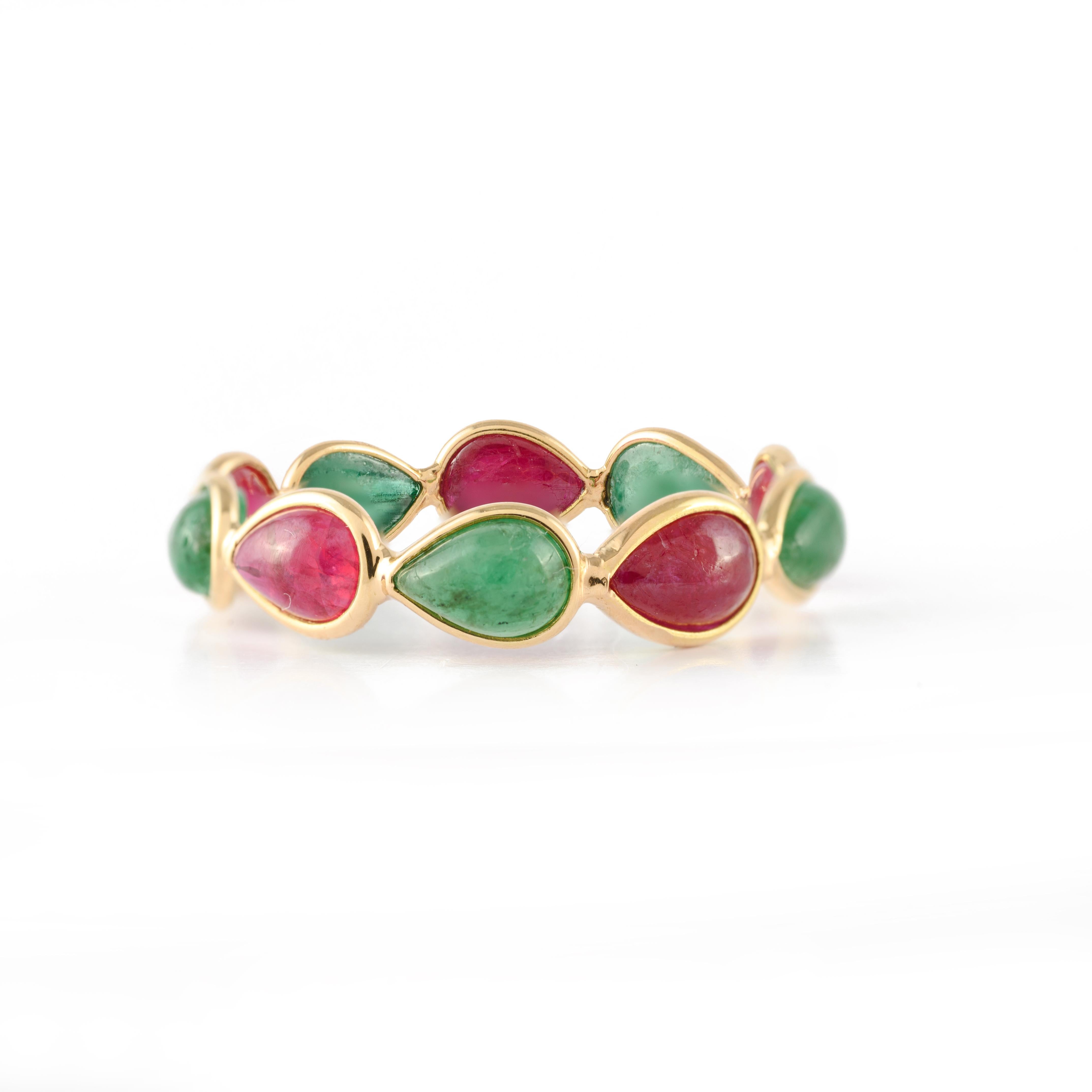 For Sale:  Stackable 4.2ct Alternate Emerald Ruby Eternity Band in 18K Solid Yellow Gold 3