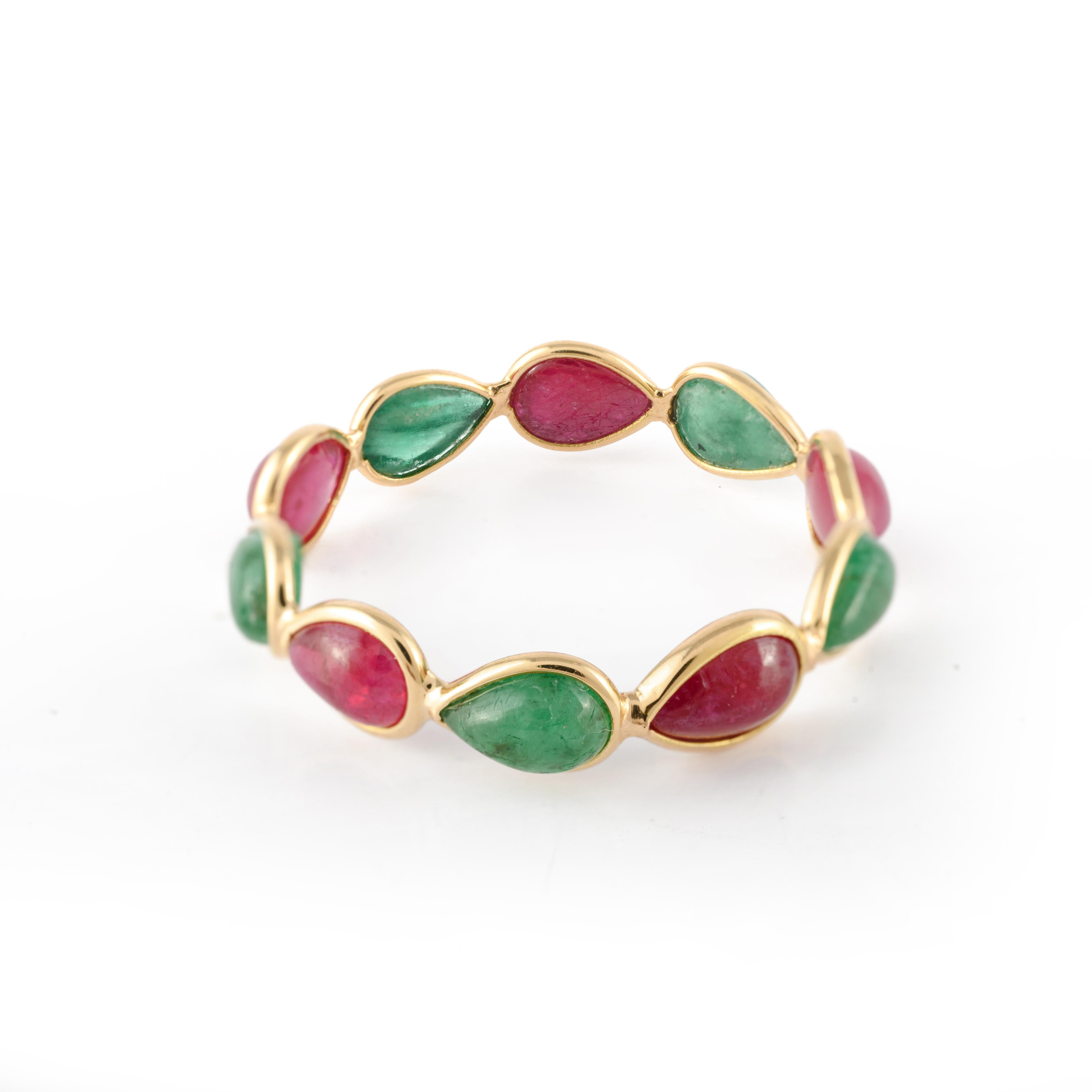 For Sale:  Stackable 4.2ct Alternate Emerald Ruby Eternity Band in 18K Solid Yellow Gold 5