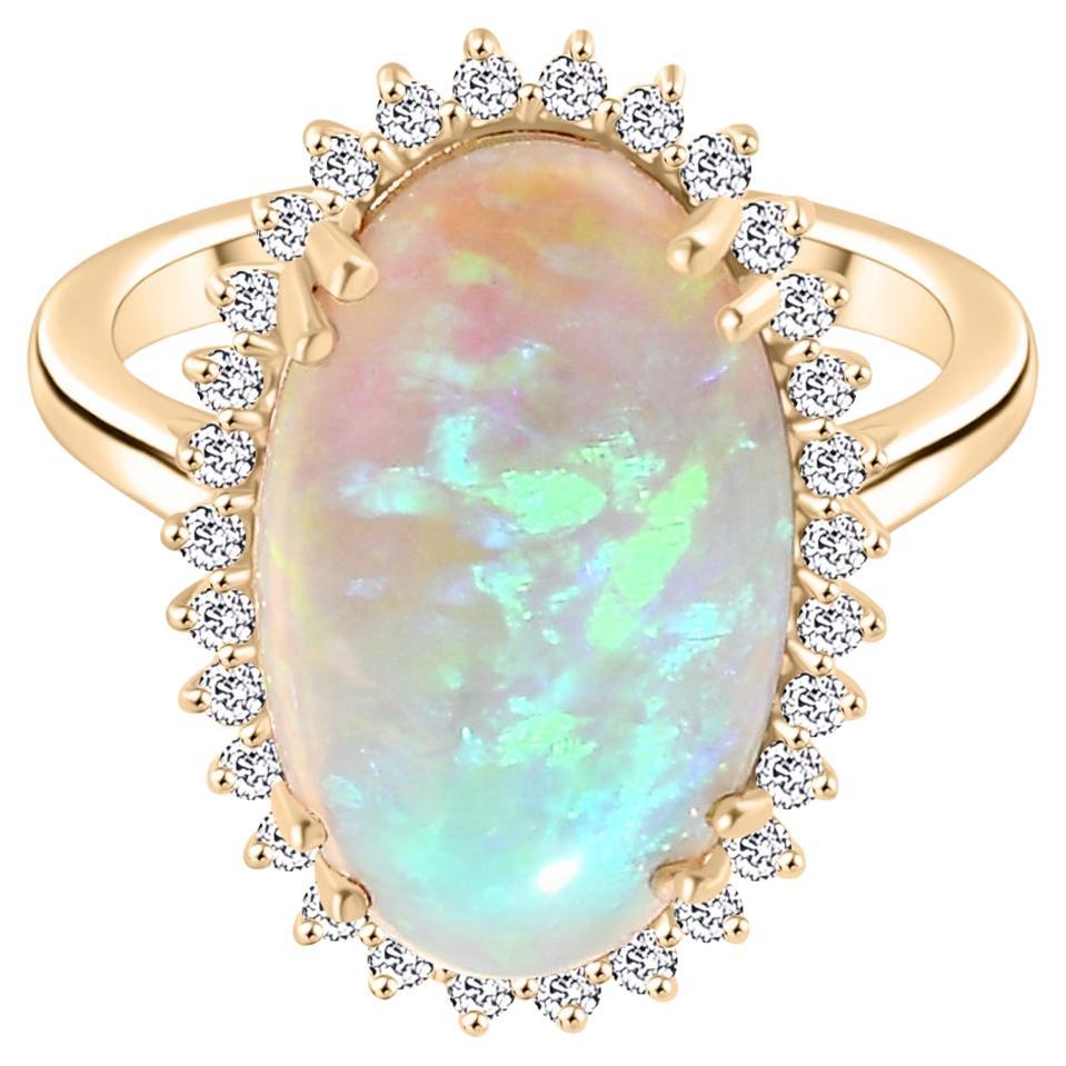 4.2 CTW Statement Opal Diamond Halo Wedding Ring in Solid 14k Yellow Gold