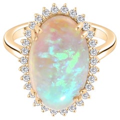 4.2 CTW Statement Opal Diamond Halo Wedding Ring in Solid 14k Yellow Gold