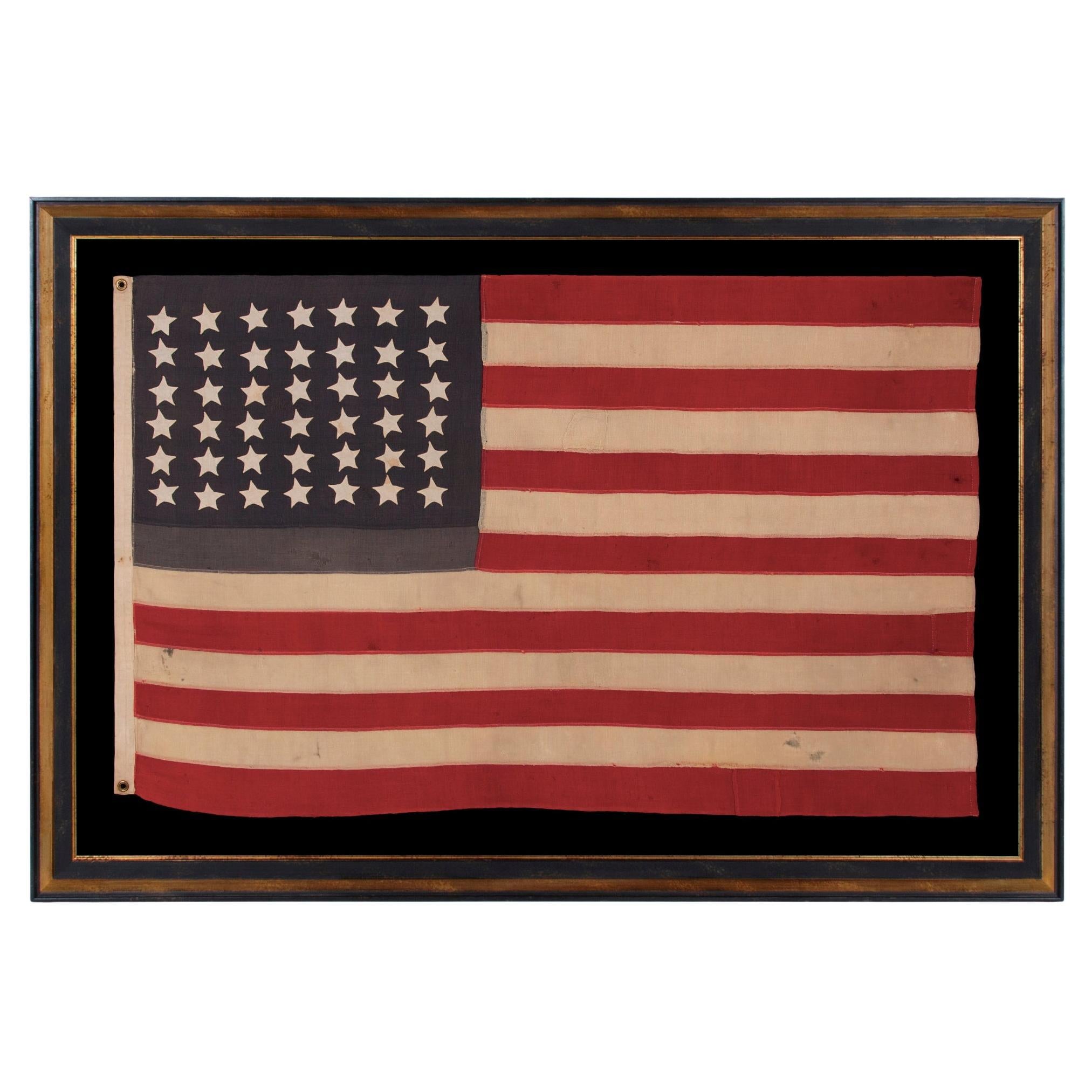 42 Hand Sewn Stars on An Antique American Flag ca 1889-1890
