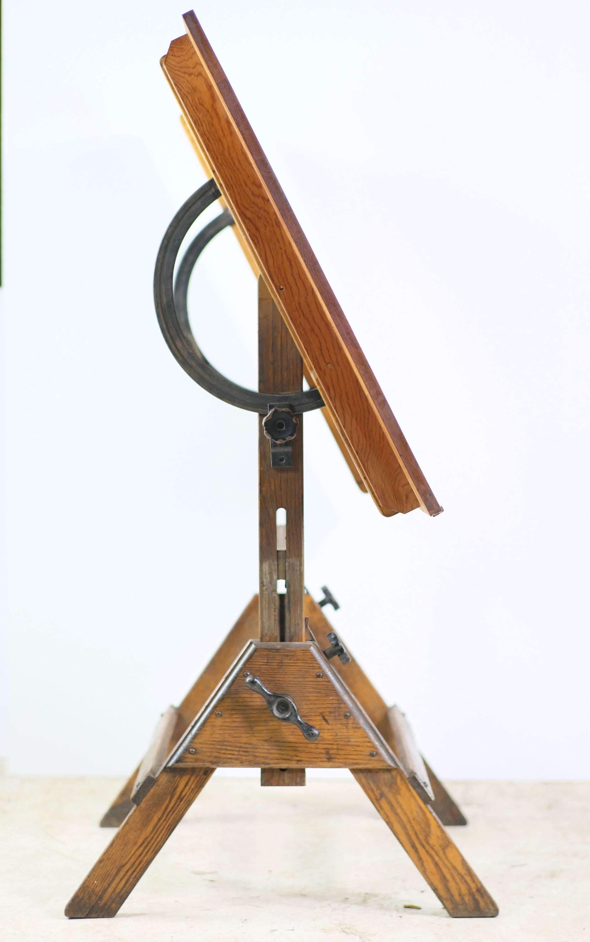 Solid Oak Drafting Table by Hamilton Manufacturing Co. W/ Pine Top For