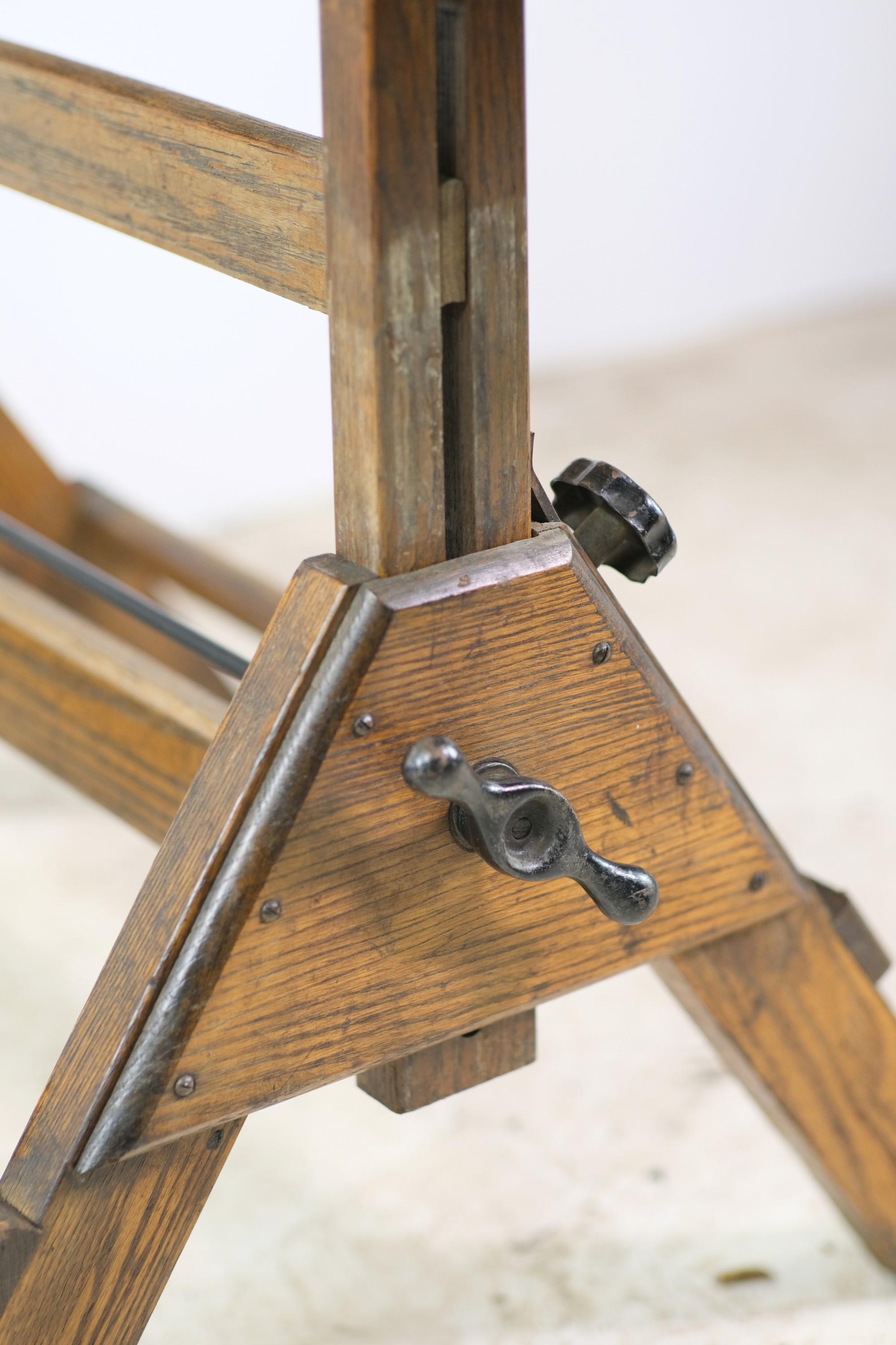 Solid Oak Drafting Table by Hamilton Manufacturing Co. W/ Pine Top For