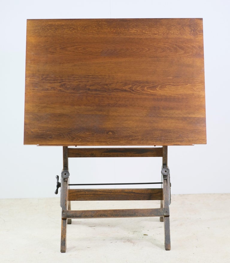 Solid Oak Drafting Table by Hamilton Manufacturing Co. W/ Pine Top For
