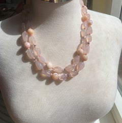 42" One of Kind Pink Chalcedony, Pink Peruvian Opals, and Tanzanite Necklace