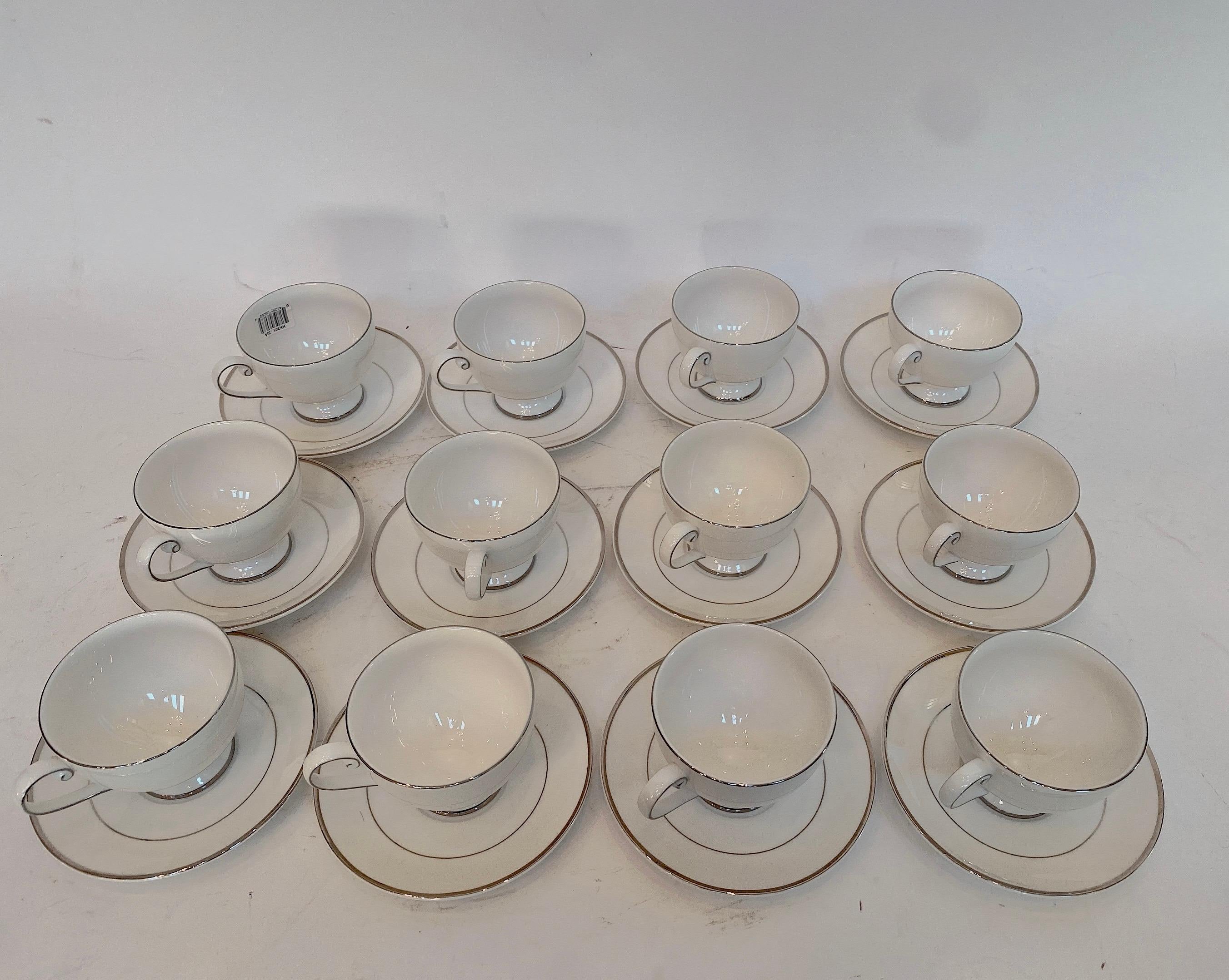 American Classical 42 Pieces Mikasa Ultima and Super Strong Silver Grey White Fine China Cameo For Sale