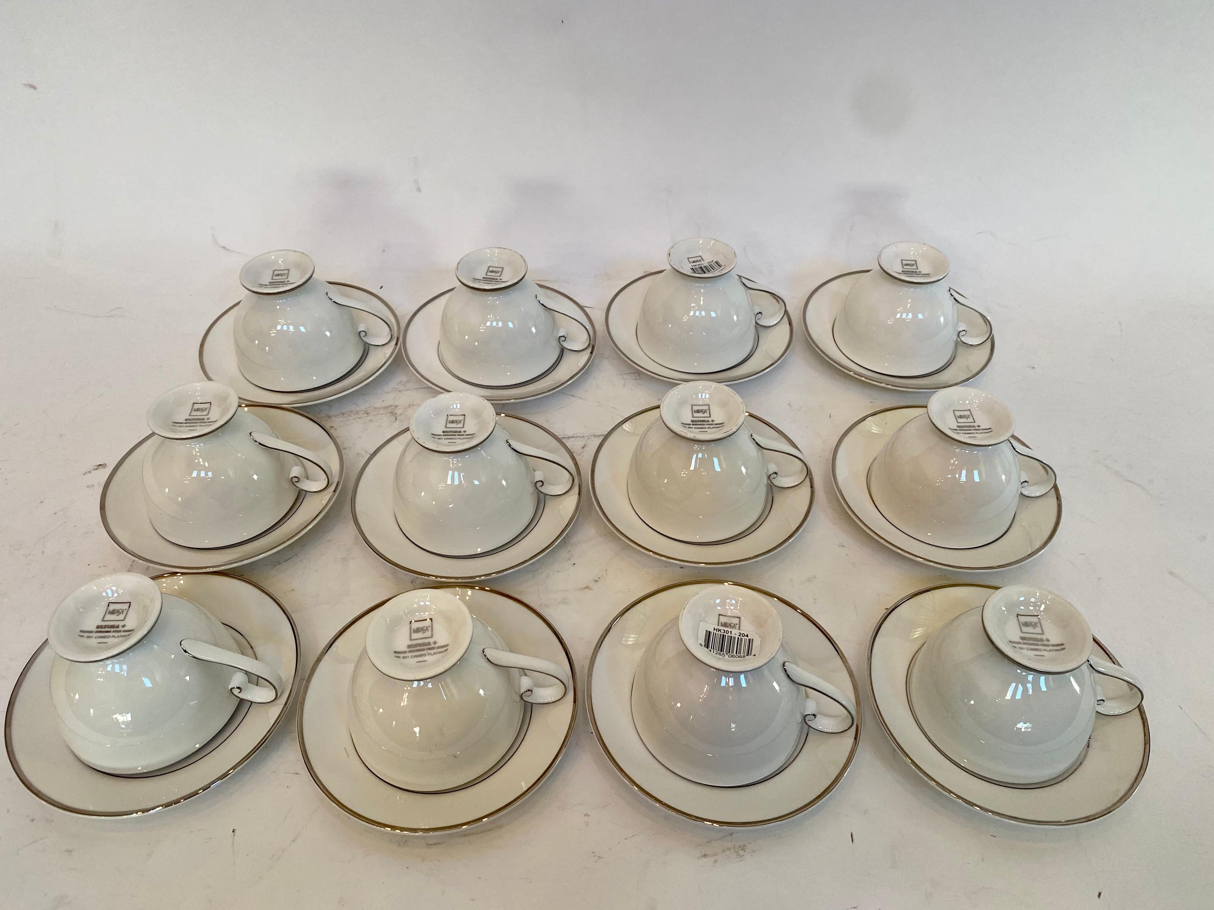 42 Pieces Mikasa Ultima and Super Strong Silver Grey White Fine China Cameo In Excellent Condition For Sale In Brea, CA