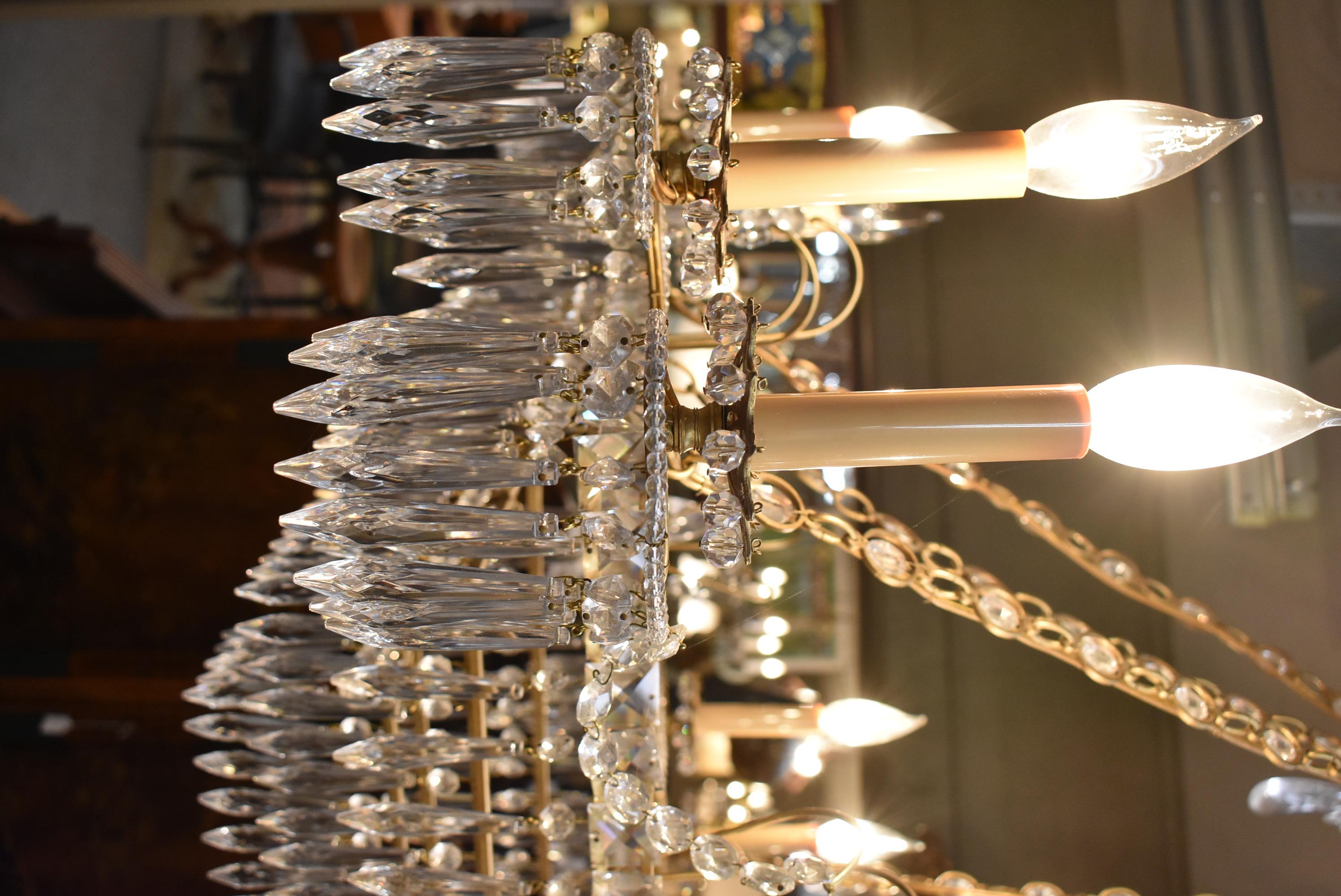 Brass Rectangular Crystal Chandelier For Sale