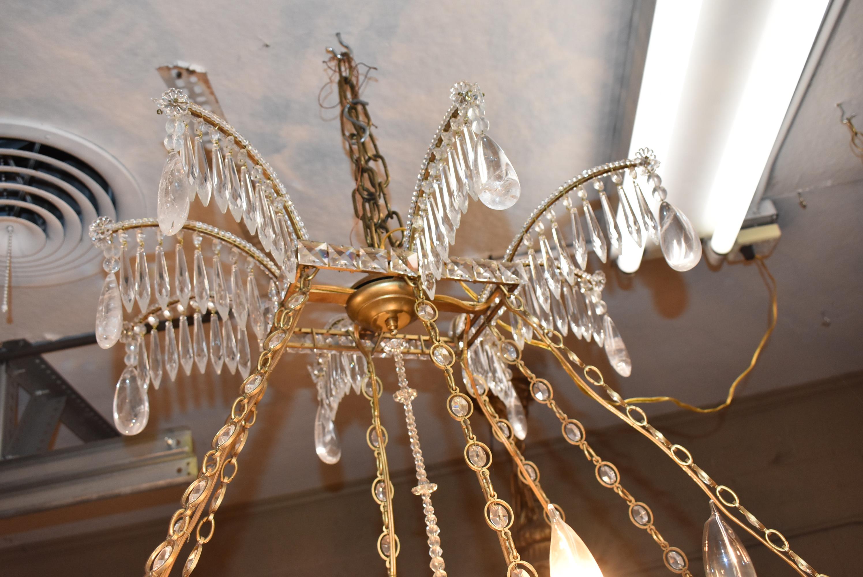 Brass Rectangular Crystal Chandelier For Sale