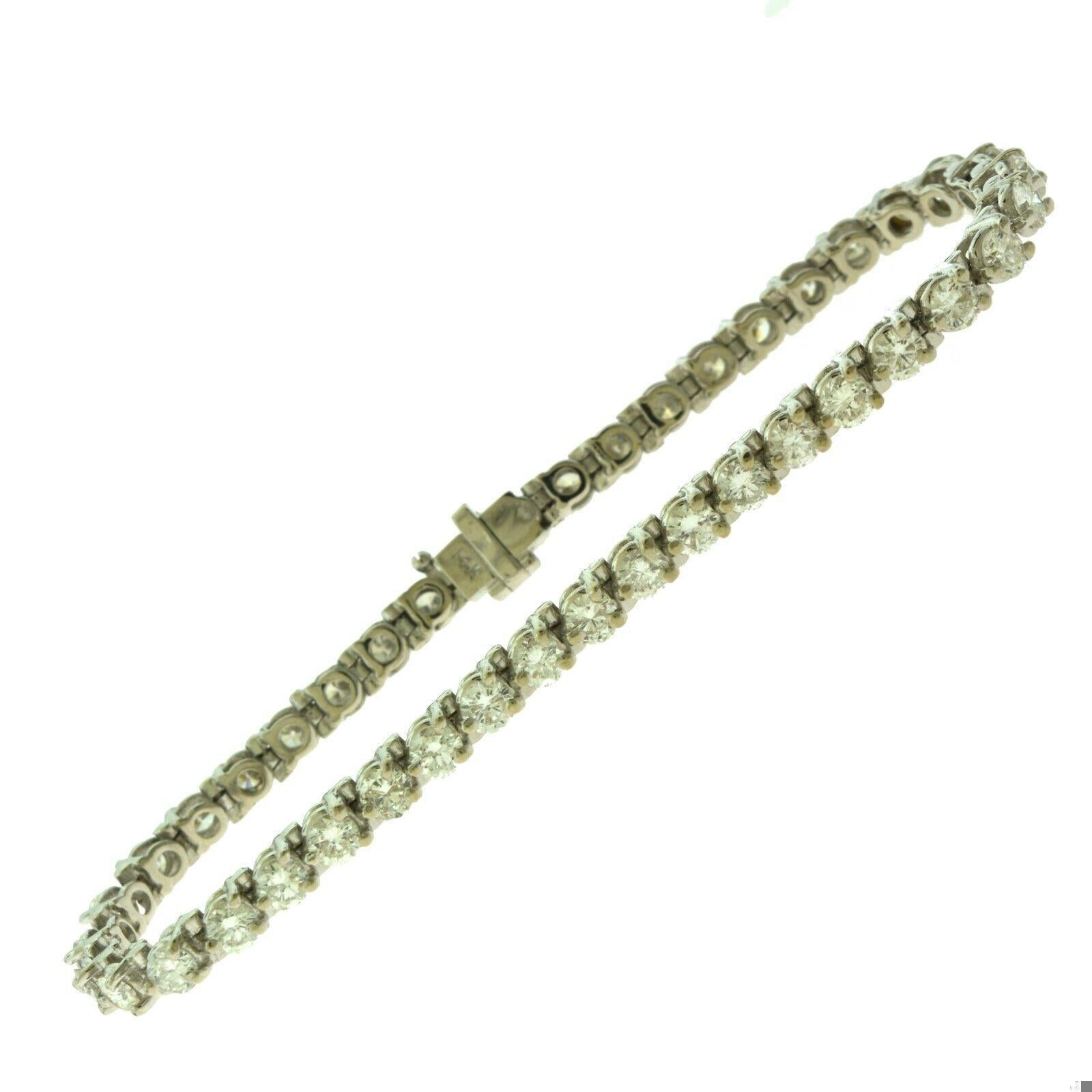 Women's or Men's 42 Round Brilliant Cut Diamond Tennis Line Bracelet in White Gold, 6.15 TCW For Sale