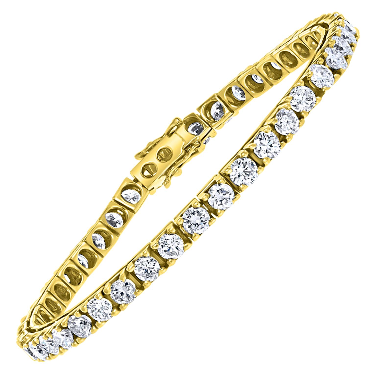 Bracelet tennis en or 14 carats avec 42 diamants ronds de 25 pointes chacun, 10 carats