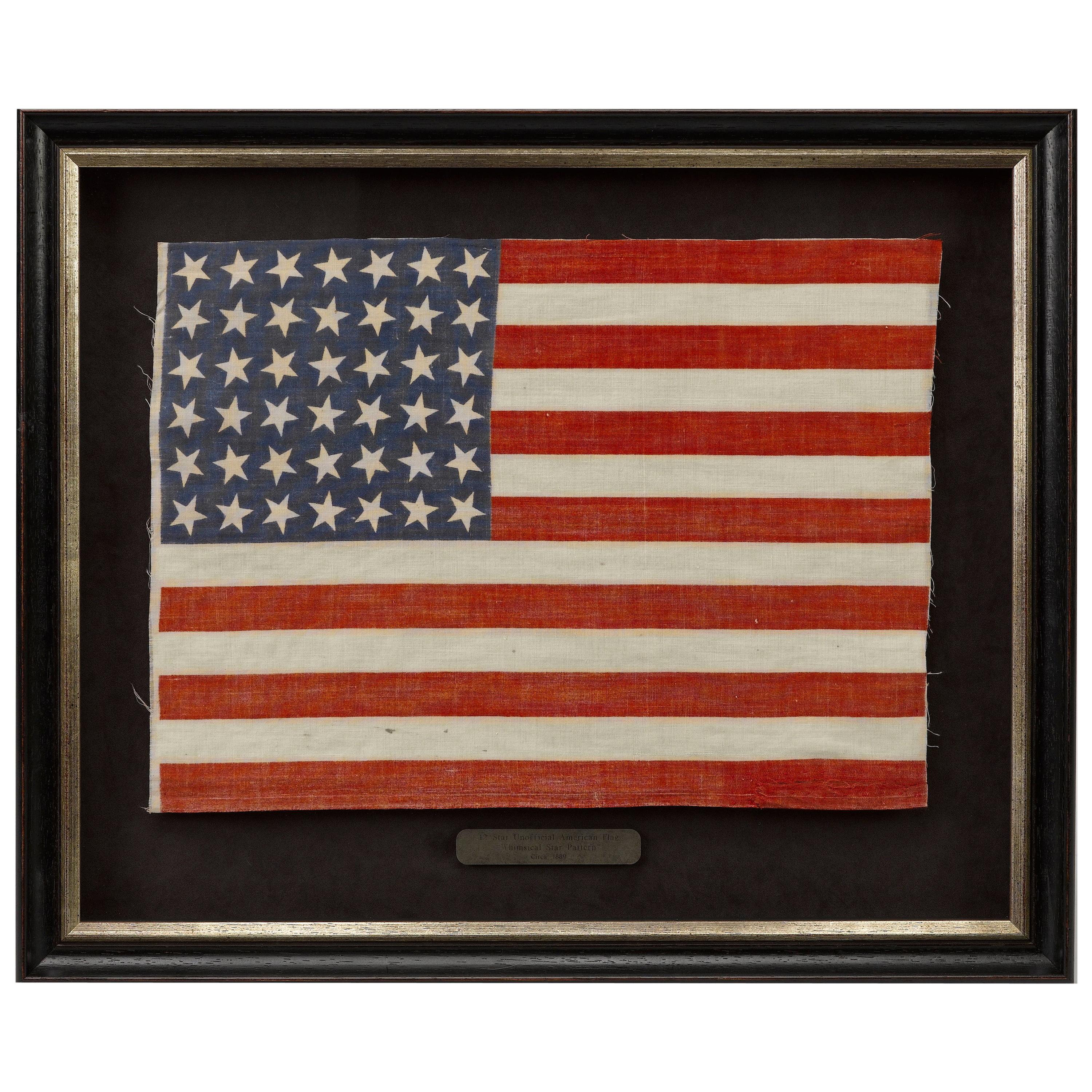 42-Star American Flag, Antique Whimsical Star Pattern, circa 1889