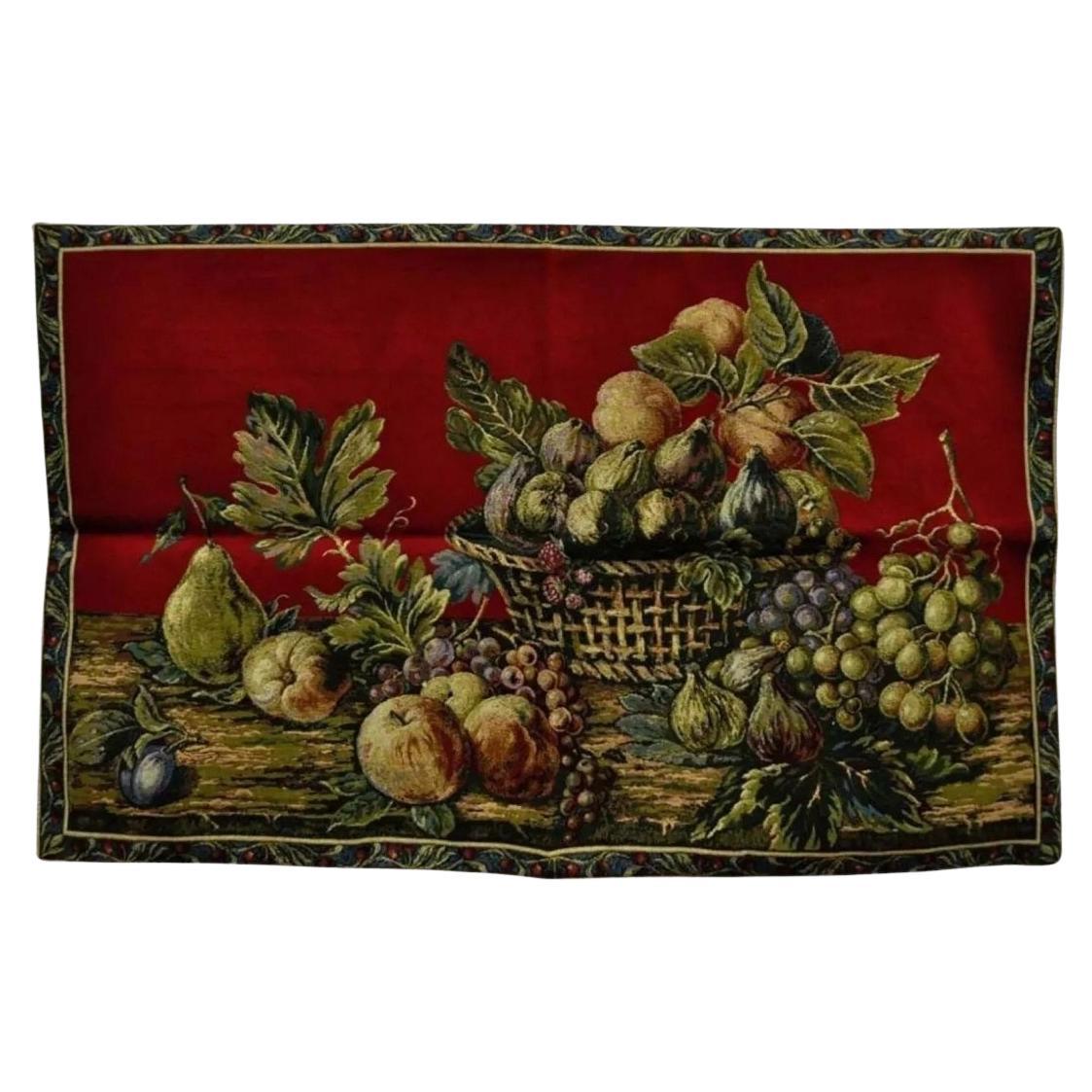 42" x 26" Tapiz francés para colgar en la pared Jacquard Aubusson Naturaleza muerta de frutas Rojo
